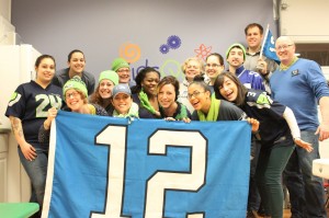 KidsQuest Staff celebrating Blue Friday & supporting the Seahawks!